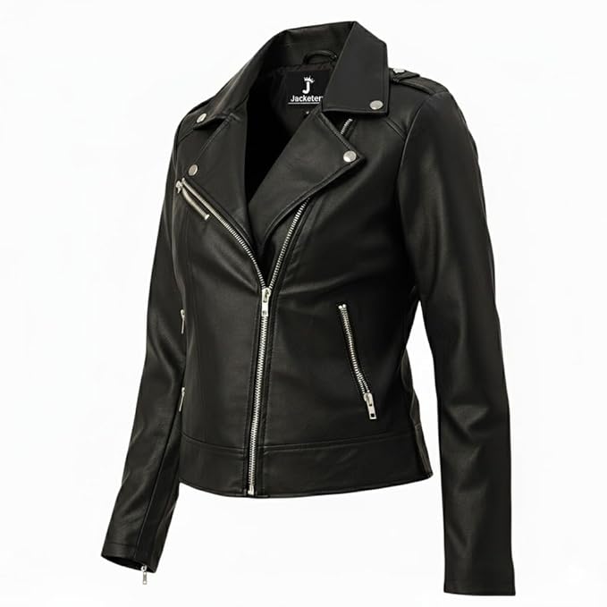 Women's Black Biker Jacket | Solid Stylish Streetwear | Full Sleeve Slim Fit for Girls & Ladies