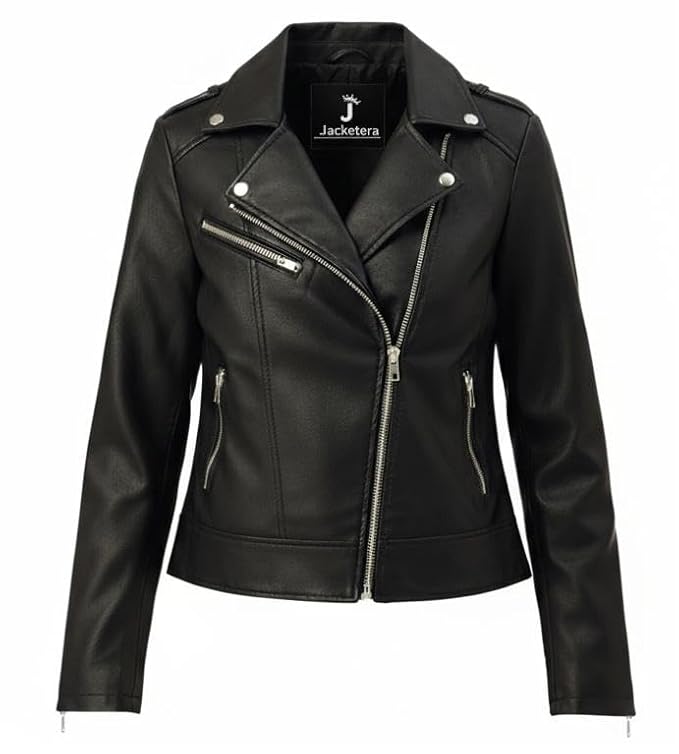 Women's Black Biker Jacket | Solid Stylish Streetwear | Full Sleeve Slim Fit for Girls & Ladies