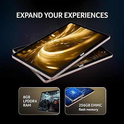 Acer Iconia Tab iM10-22 | 10.36" 2K IPS Display, Quad Speakers, 8GB RAM + 256GB Storage, 16MP Rear + 8MP Front Camera, Fingerprint Reader, Wi-Fi + 4G LTE(Calling), Android 14, Slim Metal Body, Gold