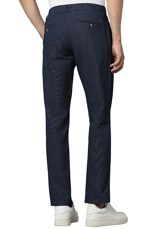 Louis Philippe Men's Slim Fit Textured Cotton Blend Casual Trousers