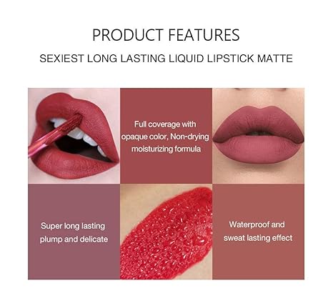 Everdiva liquid matte lipstick set. Waterproof, long-lasting, and vibrant colors that stay all day. Perfect for any occasion, offering smooth, smudge-proof perfection - 6 PCS