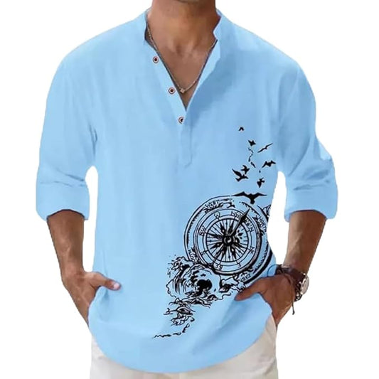 DEELMO Men's Cotton Blend Mandarin Collar Self One Design Full Sleeve Casual Short Kurta