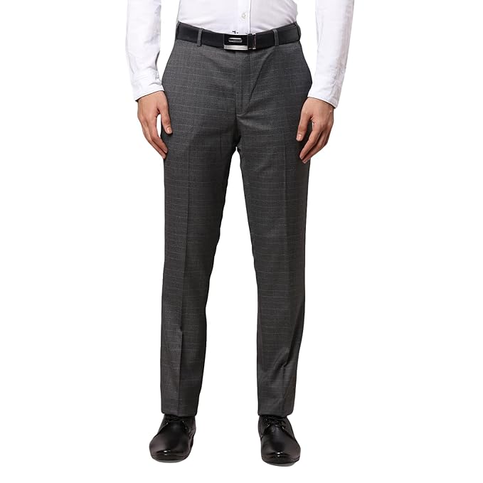 Raymond Men's Poly Viscose Blend Solid Pattern Slim Fit Flat Front Formal Trouser