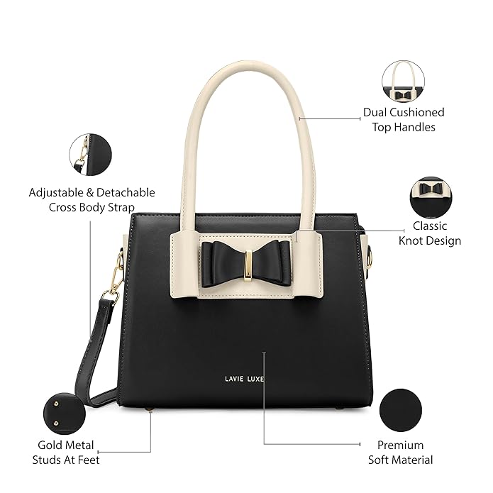 Lavie Luxe Women's Knot Medium Colourblock Satchel Handbag for Women | Satchel Handbag for Women For Work | Ladies purse | Stylish Shoulder Bag | Ladies Gift