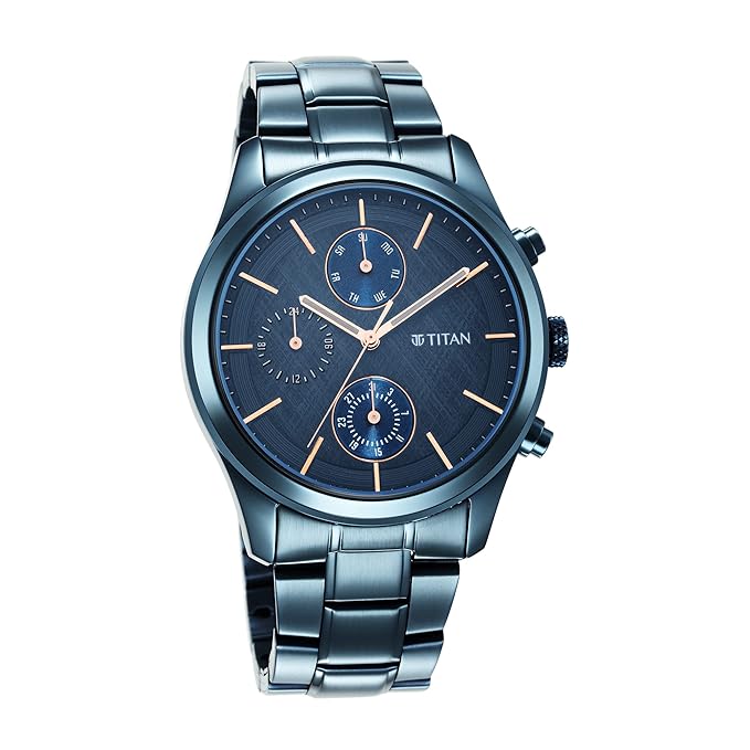 Titan Neo Splash Blue Dial Quartz Multifunction Stainless Steel Strap Watch for Men-NS1805QM01/NT1805QM01