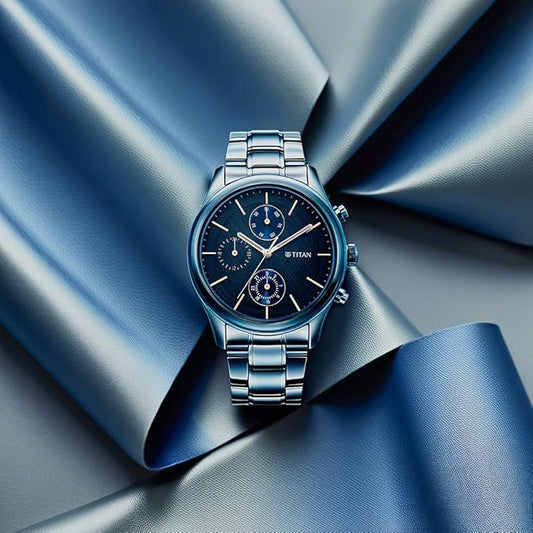 Titan Neo Splash Blue Dial Quartz Multifunction Stainless Steel Strap Watch for Men-NS1805QM01/NT1805QM01