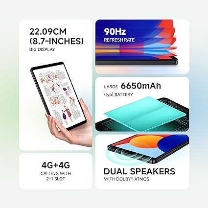 Redmi Pad SE 4G|Mediatek Helio G55| 8.7-Inc Display Bluetooth | 6650Mah Battery | 90Hz Smooth Refresh Rate| 4Gb, 64GB | 1340 X 800 Display | 1 Billion Colours|Dolby Atmos|Dual Speakers | Ocean Blue