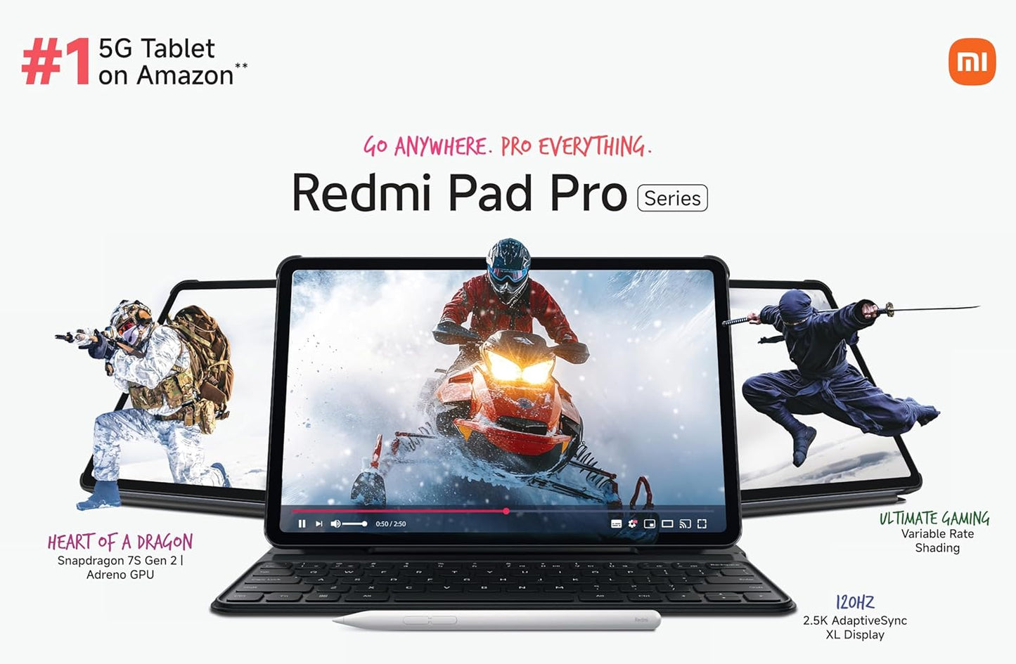Redmi Pad Pro 5G |Snapdragon 7s Gen 2|30.7cm(12.1") Tablet|33+ Days Standby| 10000mAh|HyperOS|8GB, 128GB|Quad Speakers |Wi-Fi 6 + 5G |Graphite Grey