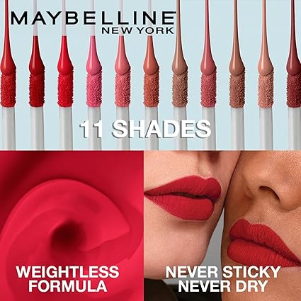 Maybelline New York Lipstick, Matte Finish, Non-Sticky and Non-Drying, Sensational Liquid Matte, 02 Soft Wine, 7ml