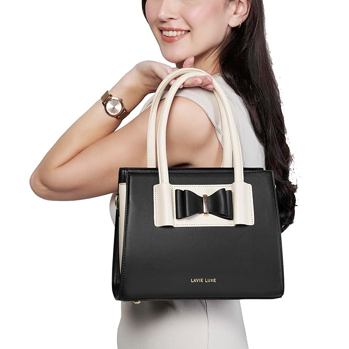 Lavie Luxe Women's Knot Medium Colourblock Satchel Handbag for Women | Satchel Handbag for Women For Work | Ladies purse | Stylish Shoulder Bag | Ladies Gift