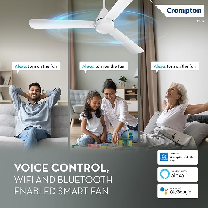 Crompton Energion Hyperjet Smart 1200mm BLDC Ceiling Fan | Wi-Fi, Bluetooth & Remote | Alexa & Ok Google | BEE 5 Star Energy Rated | High Air Delivery | 2 Year Manufacturer Warranty | Opal White