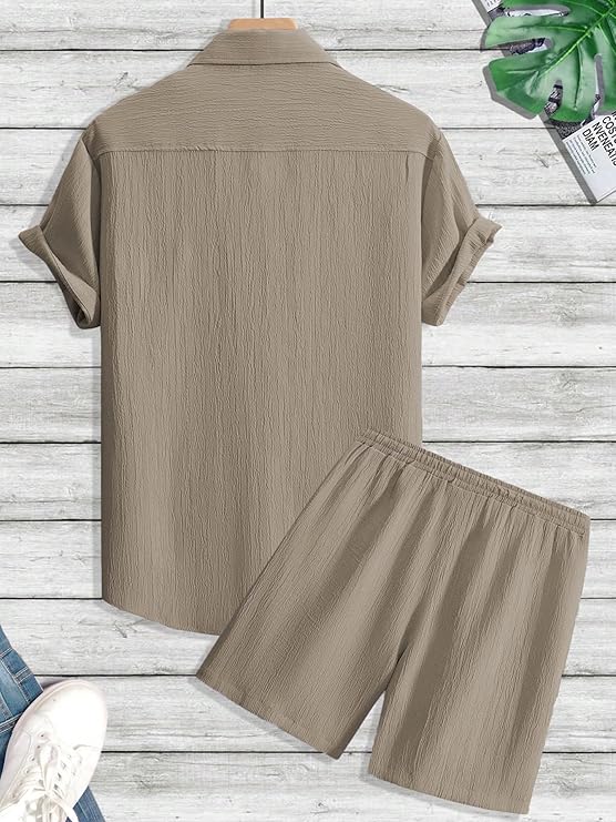 TAGDO Men's 2-Piece Summer Outfit - Short-Sleeve Shirt and Matching Shorts