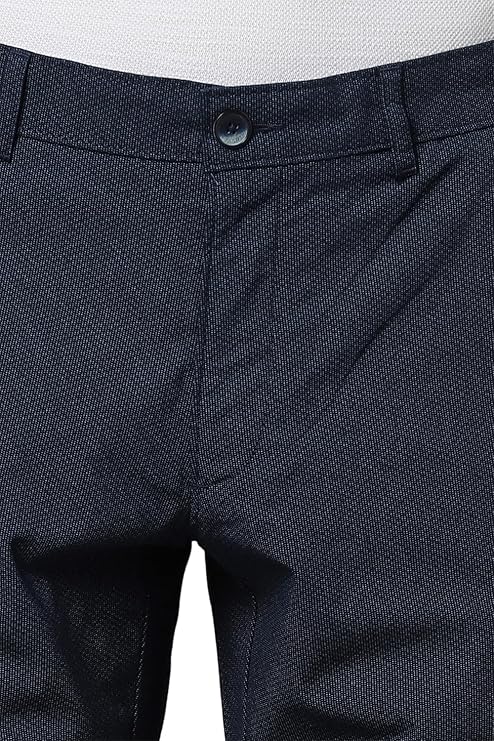 Louis Philippe Men's Slim Fit Textured Cotton Blend Casual Trousers