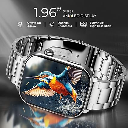 beatXP Unbound Pro 1.96" Super AMOLED Display Bluetooth Calling Smart Watch, Metal Body, Rotary Crown, 410 * 502px, 800 Nits, 60Hz Refresh Rate, 100+ Sports Modes, 24/7, IP67 (Silver Metal)