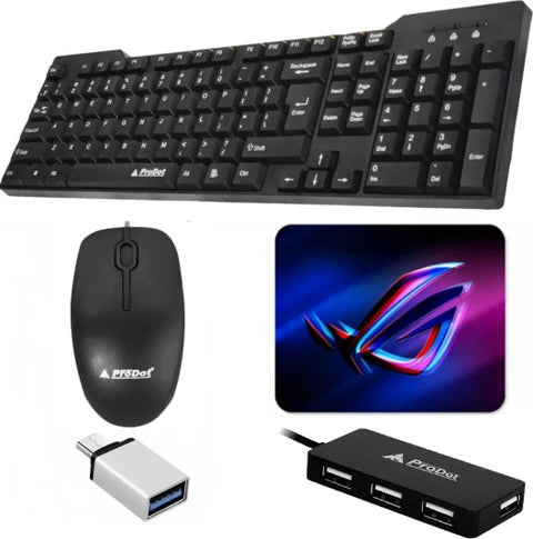 Henture Alive Set of 5 Keyboard and Mouse Combo with USB Hub, C-Type OTG Cable, Mouse Pad Combo Set (Black)