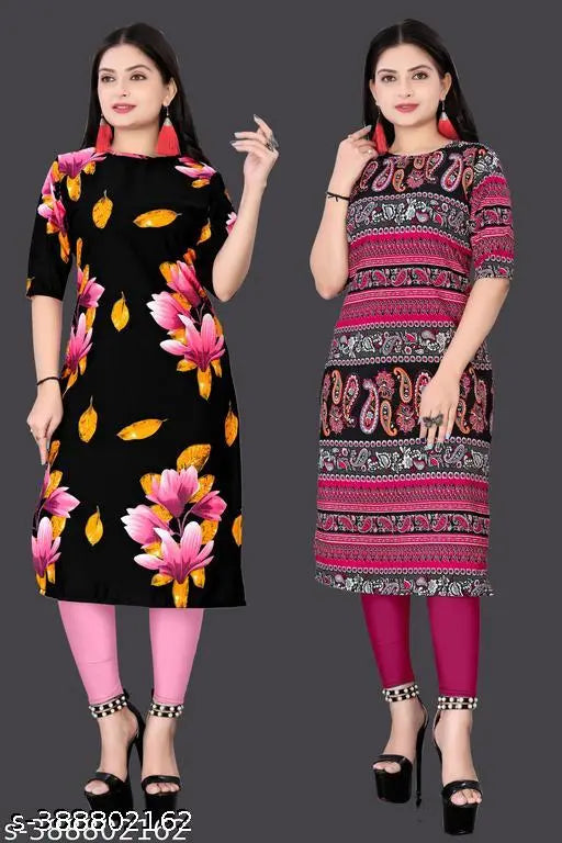 Women Crepe Fabric Printed Straight Kurti, Size -S, M, L, XL, XXL, 2XL, XXXL, 3XL, 4XL, 5XL ( New Arrival New Design Fashionable Kurti
