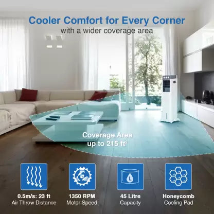 Voltas 45 L Tower Air Cooler  (Grey & White, Slimm 45)