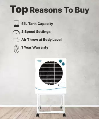 Symphony 51 L Desert Air Cooler (White, Jumbo 51 with_Trolley)