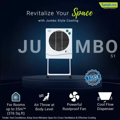 Symphony 51 L Desert Air Cooler  (White, Jumbo 51 with_Trolley)