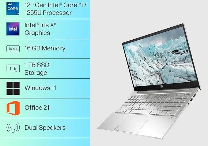 HP Pavilion 14, 12th Gen Intel Core i7-1255U, 16GB DDR4, 1TB SSD