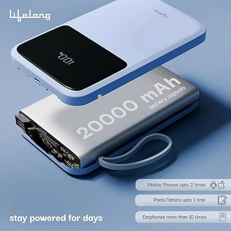 Lifelong ZenCharge 20000 mAh 22.5 W Compact Pocket Size Power Bank with 6 Input
