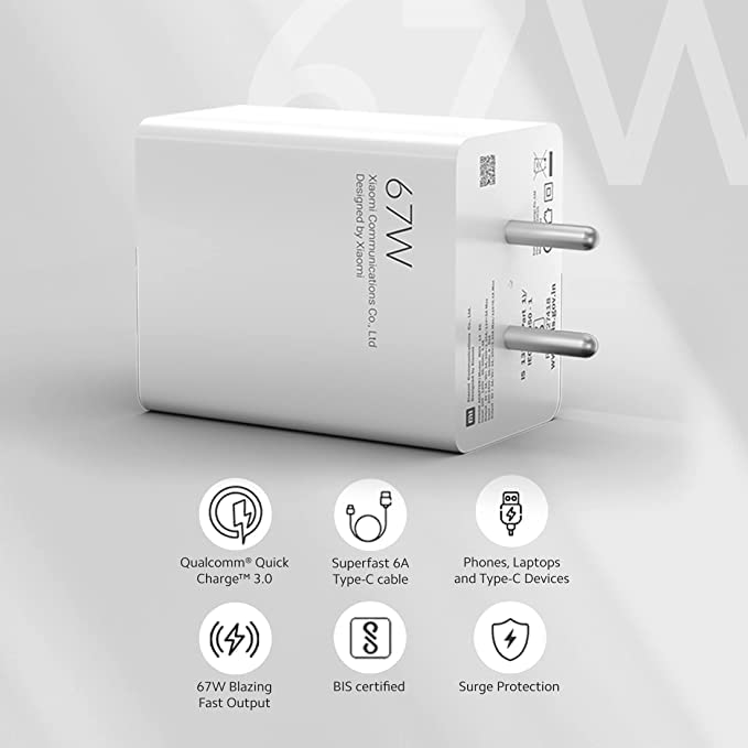 Mi 67W Sonic Charge 2.0 Fast Adapter Charger Compatible for Xiaomi phones