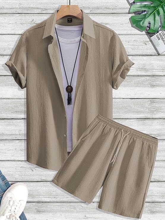 TAGDO Men's 2-Piece Summer Outfit - Short-Sleeve Shirt and Matching Shorts