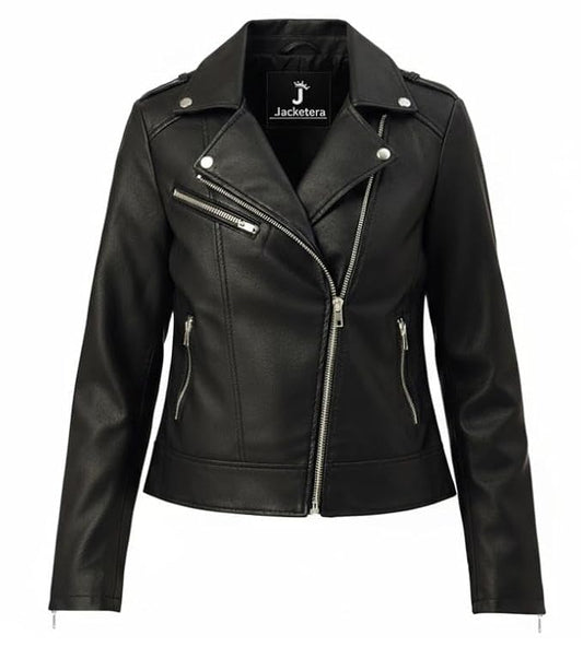 Women's Black Biker Jacket | Solid Stylish Streetwear | Full Sleeve Slim Fit for Girls & Ladies