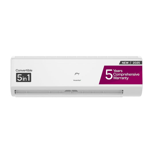 Godrej 1.5 Ton 5 Star, 5 Years Comprehensive Warranty, 5-In-1 Convertible Cooling, Inverter Split AC (Copper, Heavy Duty Cooling at 52°C, AC 1.5T EI 18IINV5R32 WYS, White)