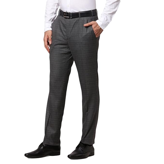 Raymond Men's Poly Viscose Blend Solid Pattern Slim Fit Flat Front Formal Trouser
