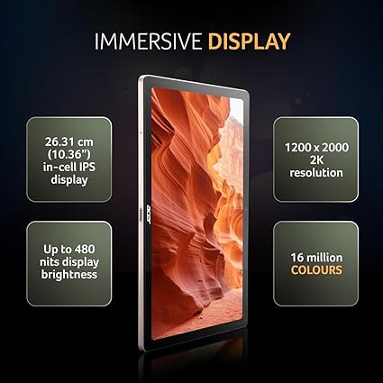 Acer Iconia Tab iM10-22 | 10.36" 2K IPS Display, Quad Speakers, 8GB RAM + 256GB Storage, 16MP Rear + 8MP Front Camera, Fingerprint Reader, Wi-Fi + 4G LTE(Calling), Android 14, Slim Metal Body, Gold