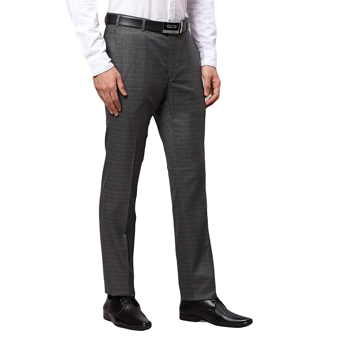 Raymond Men's Poly Viscose Blend Solid Pattern Slim Fit Flat Front Formal Trouser
