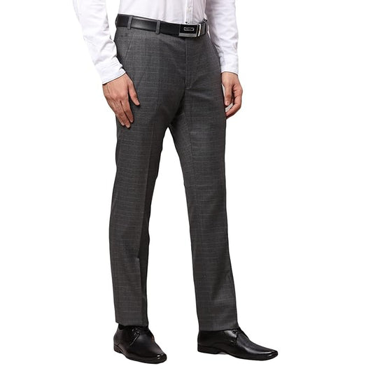 Raymond Men's Poly Viscose Blend Solid Pattern Slim Fit Flat Front Formal Trouser