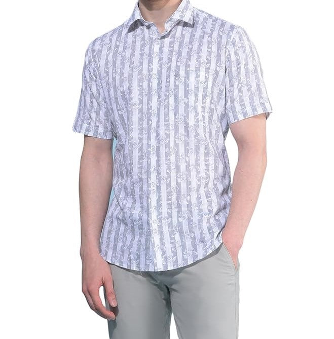 Crimsoune Club Men's Grey Vertical Striped 100% Cotton Shirt