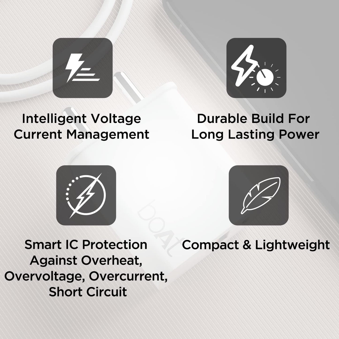 boAt WCDV 22.5W Dual Port Charger with 22.5W Power Delivery Support.