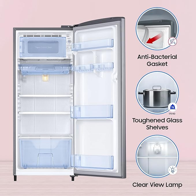 Samsung 183 L, 3 Star, Digital Inverter, Direct-Cool Single Door Refrigerator (RR20C1723S8/HL, Silver, Elegant Inox)