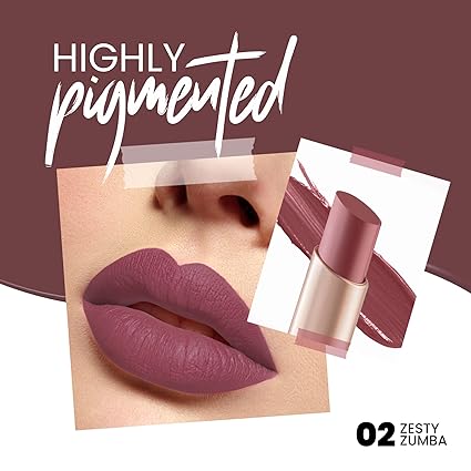 MARS Creamy Matte Long Lasting Lipstick for Women | Creamy Lipstick | Single Swipe Application | Smooth & Light Weight (3.2 gm) (02-Zesty Zumba)