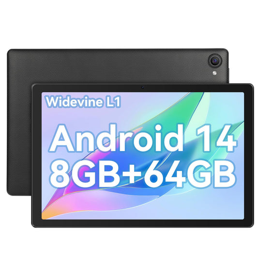 Mouikei Android 14 Tablet, 10 Inch Tablet Octa-Core 8GB+64GB(TF 1TB), Android Tablets 1280x800 HD IPS Wi-Fi 6 Model/Widevine L1/5000mAh/Dual Camera/Face ID Tablets PC 2024 - Black