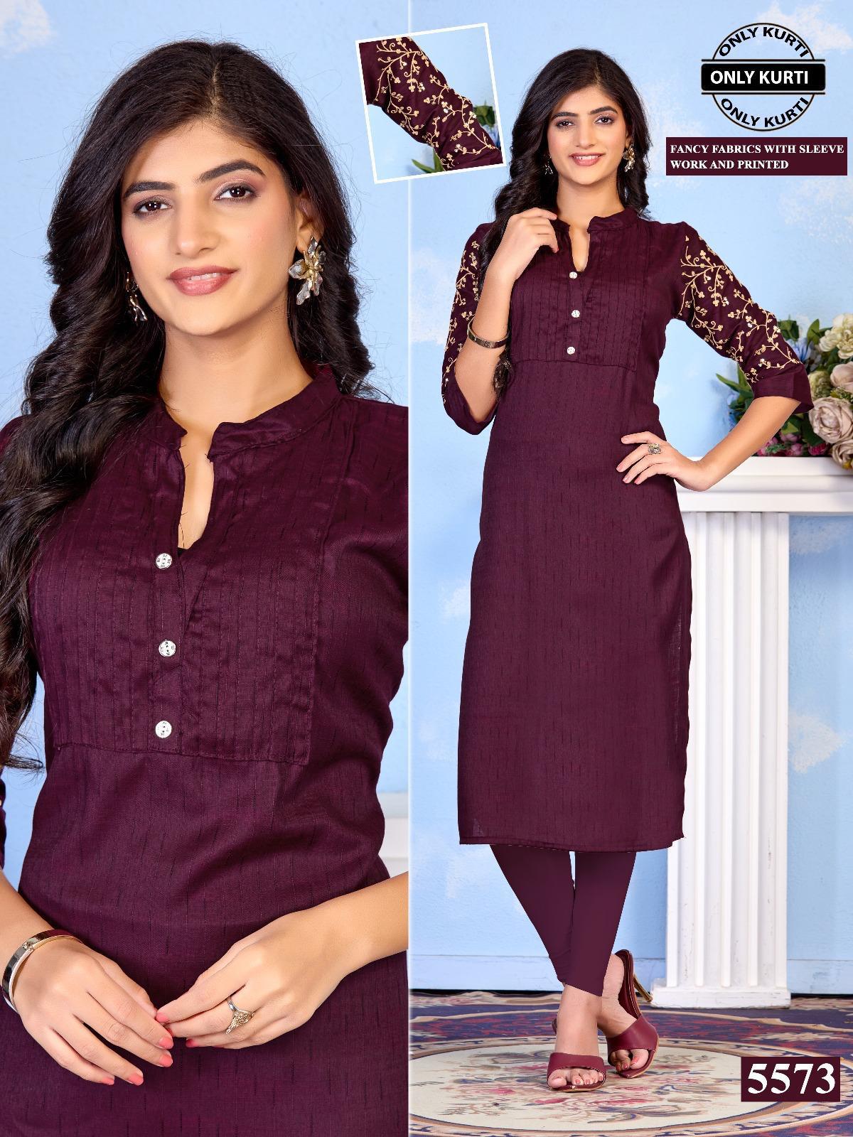 Fancy Fabric Kurti with Sleeve Work and Print