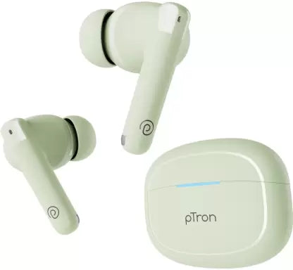 PTron Basspods P481- AI ENC HD Calls, 38hrs Playback, Deep Bass, Ergo-fit Buds Bluetooth  (Light Green, In the Ear)