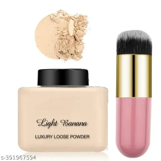 K.Y.L.Plus Professional Waterproof Long Lasting Light Banana HD Makeup Setting Loose Face Powder Compact With Brush High Coverage For Glowing For Girls & Women Natural Finish Pack Of 2