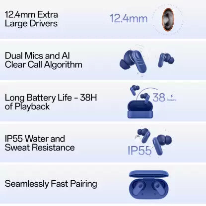 OnePlus Nord Buds 2r in Ear Earbuds with Dual Mic & AI Crystal Clear Call Bluetooth  (Deep Grey, True Wireless)