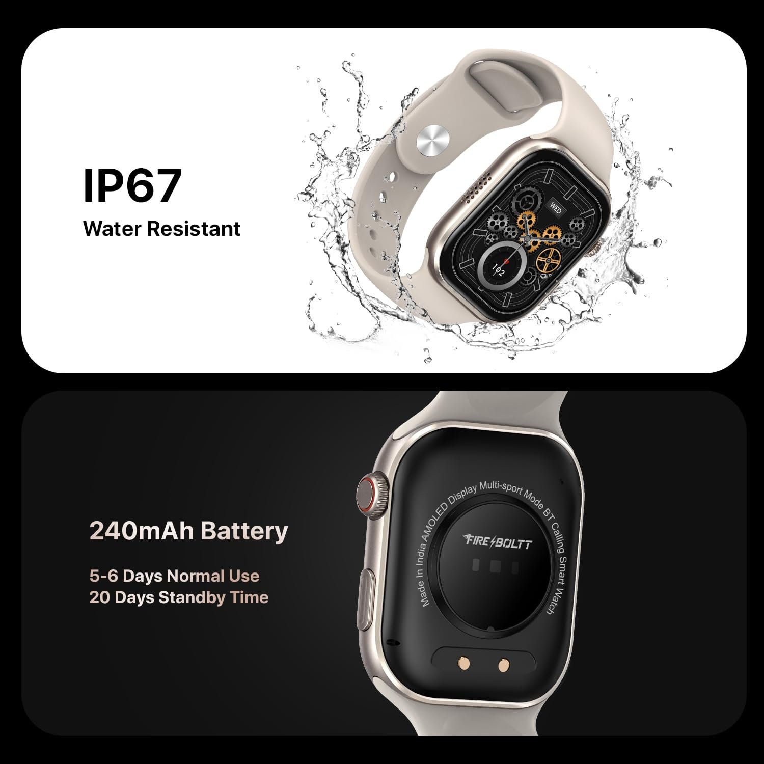 Fire-Boltt Brillia Smart Watch 2.02” Super AMOLED Display, Bluetooth Calling, SpO2, Heart Rate Monitor, 120+ Sports Modes, Fitness Tracker, Voice Assistant, Smart Watch for Man & Women - Image 3