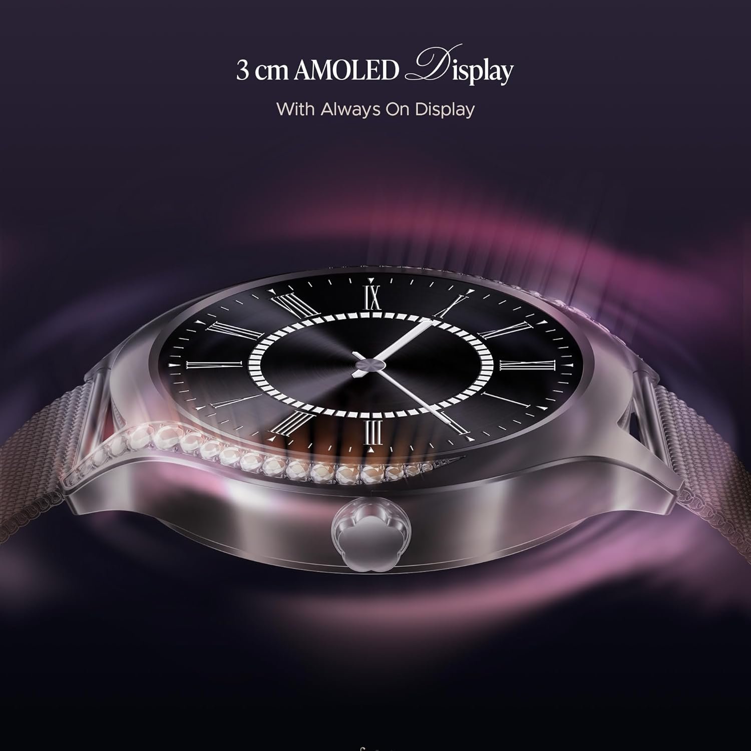 Boat Enigma Gem Women's Luxury Smart Watch w/ 1.19” (3.02cm) AMOLED Display, Emergency SOS Live Location Sharing, Female Wellness, Watch Face Studio, BT Calling, Watch for Woman (Metallic Silver) - Image 5