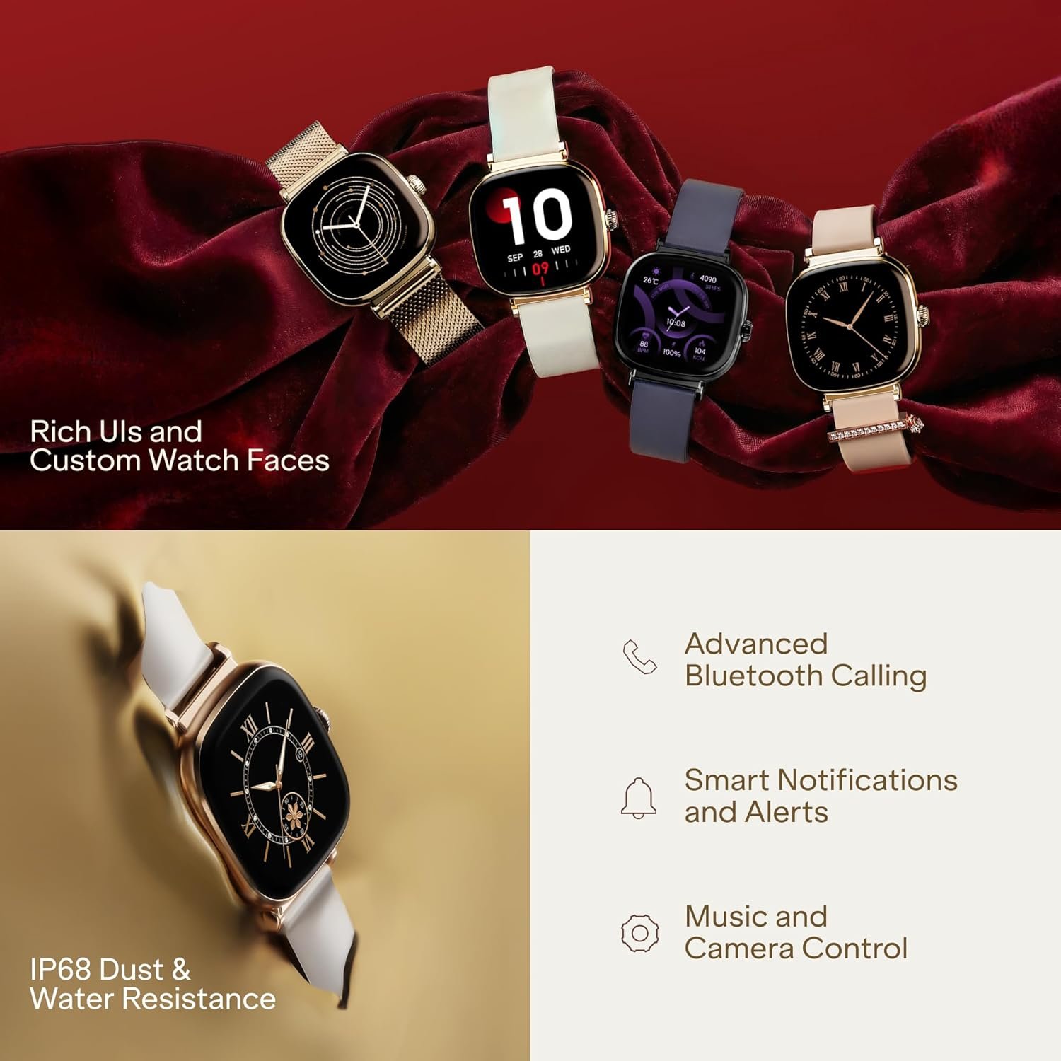 Boat Chrome Ivory Smart Watch for Women, co-Designed with GIVA, 1.7" AMOLED Display, 1000 nits Brightness, Premium Metallic Build, Female Wellness Tracker smartwatch for Women (Pearl Glow) - Image 3