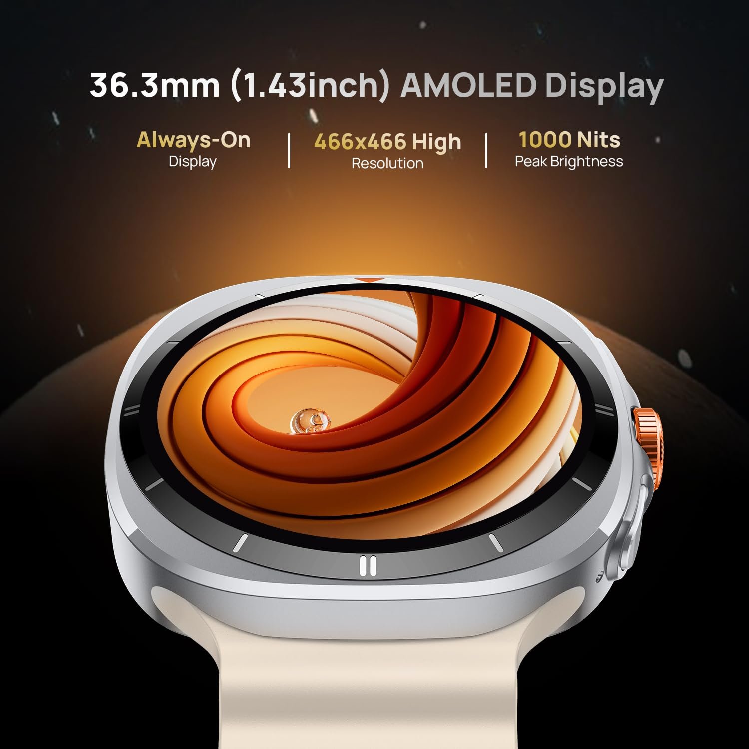 Fire-Boltt Axiom Round Smart Watch 1.43″ Super AMOLED Display with Always‑On Mode, Bluetooth Calling, Rotating Crown, SPO₂ & Heart Rate Monitor, IP67 Waterproof Silicone Smartwatch for Men - White - Image 4