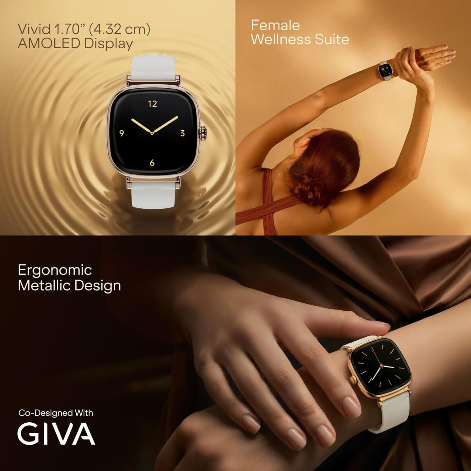 Boat Chrome Ivory Smart Watch for Women, co-Designed with GIVA, 1.7" AMOLED Display, 1000 nits Brightness, Premium Metallic Build, Female Wellness Tracker smartwatch for Women (Pearl Glow) - Image 5