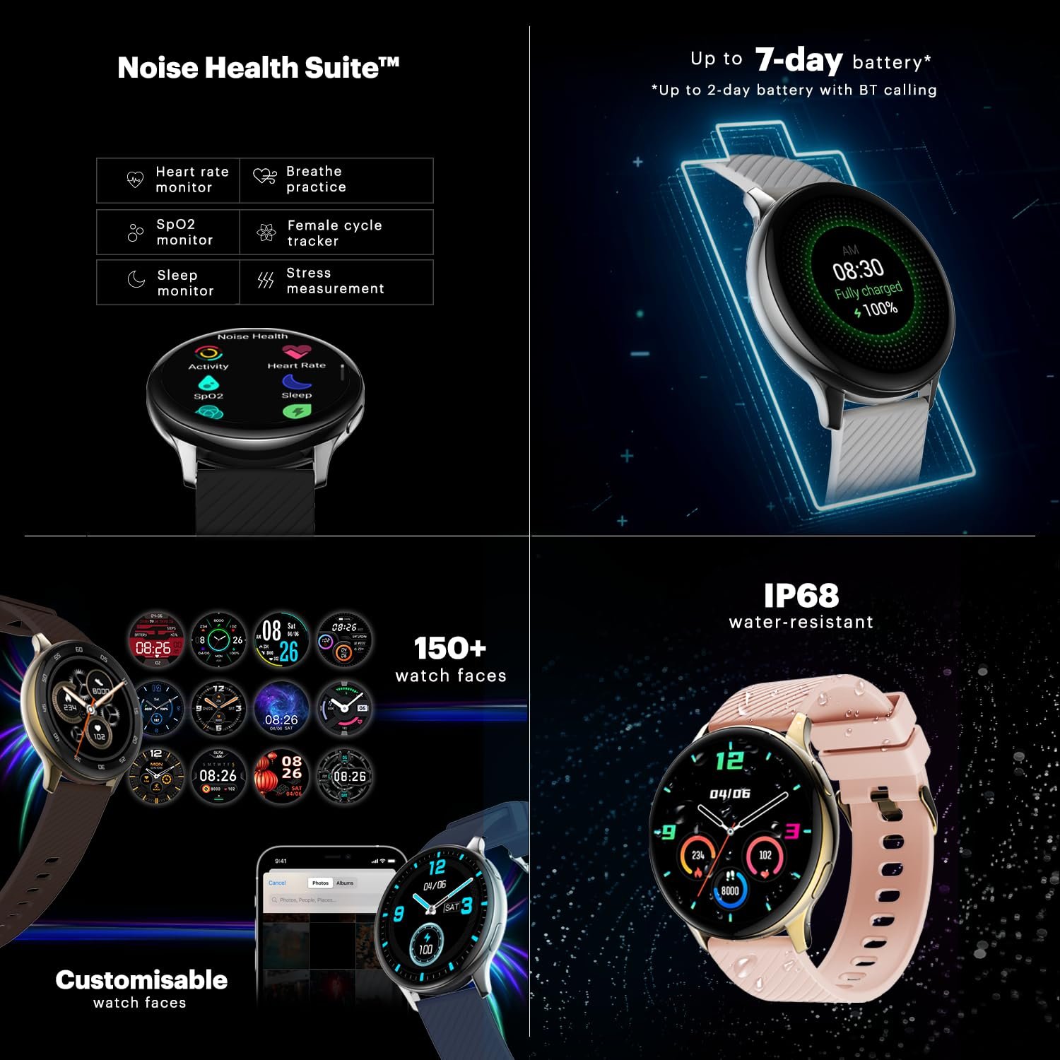 Noise Vortex Plus 1.46 AMOLED Display, AoD, BT Calling, Sleek Metal Finish, 7 Days Battery Life, All New OS with 100+ Watch Faces & Health Suite (Black) - Image 6