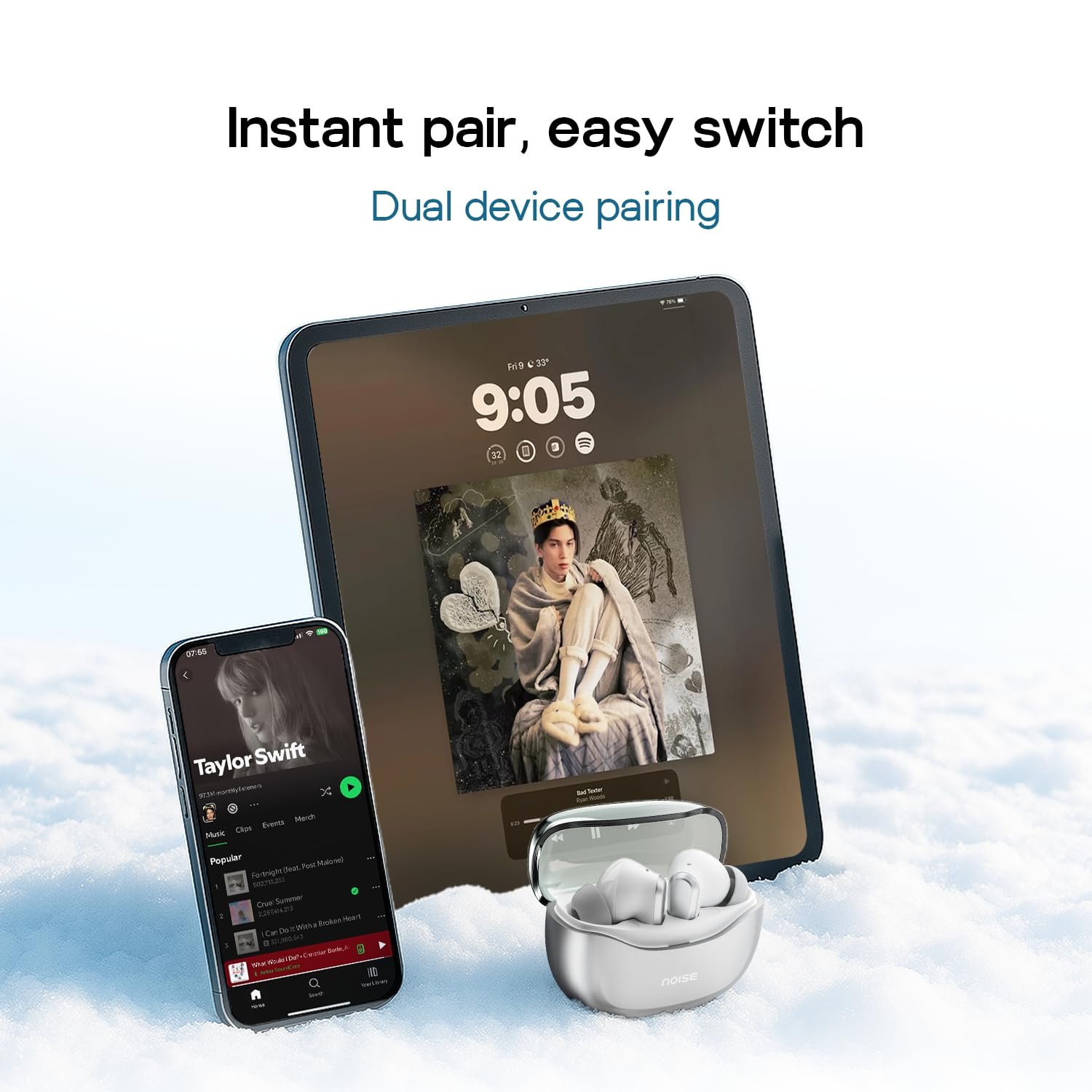 Noise Newly Launched Buds VS601 in Ear Truly Wireless Earbuds with 50H of Playtime, Transparent Case Lid, Quad Mic ENC, Dual Device Pairing, 10Mm Driver, BT V5.3 (Silver Grey) - Image 9