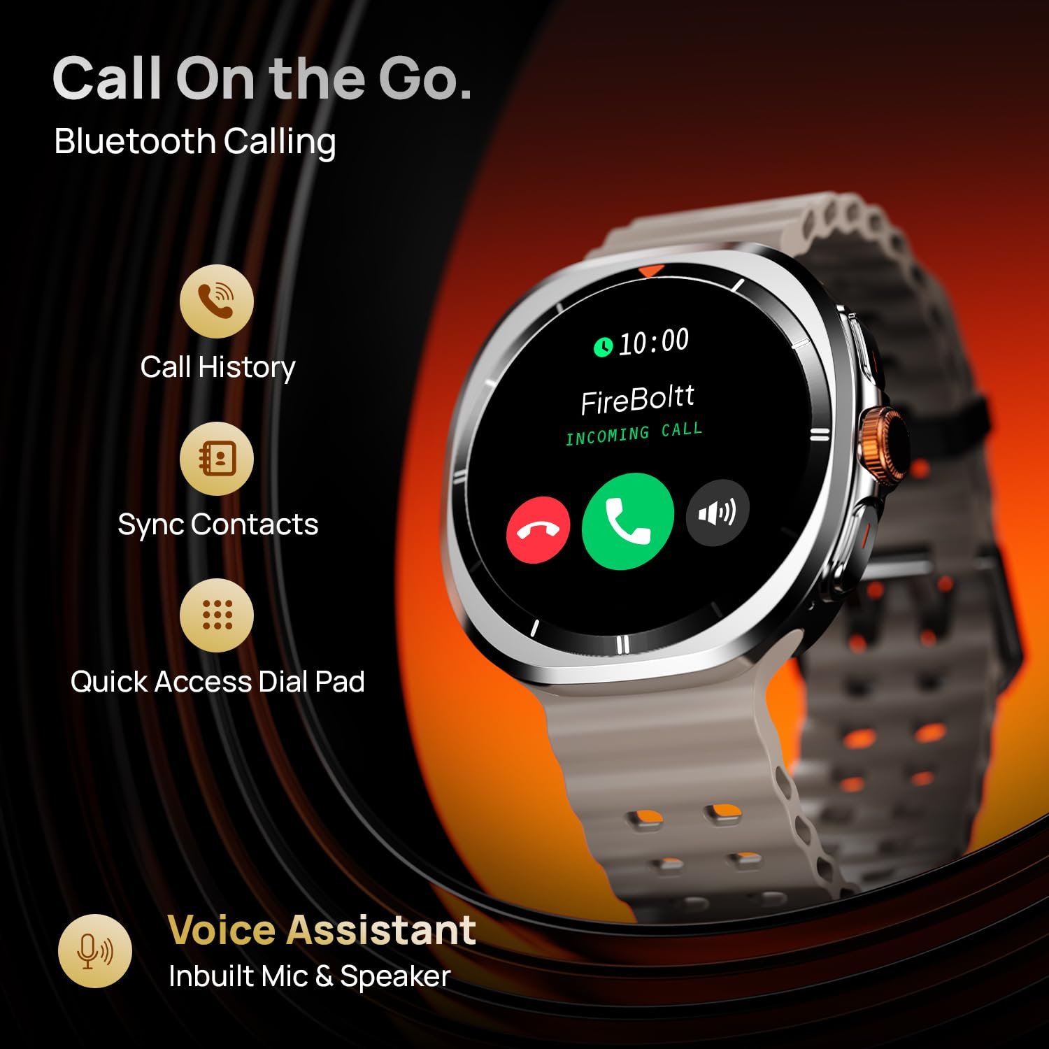 Fire-Boltt Axiom Round Smart Watch 1.43″ Super AMOLED Display with Always‑On Mode, Bluetooth Calling, Rotating Crown, SPO₂ & Heart Rate Monitor, IP67 Waterproof Silicone Smartwatch for Men - White - Image 8